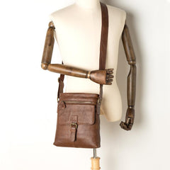 Cool Brown Leather Vertical Side Bags Messenger Bag Brown Courier Bag Postman Bag for Men