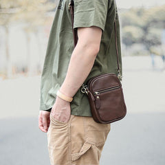 Black Leather Mens Mini Casual Side Bag Messenger Bags Brown Postman Bag For Men