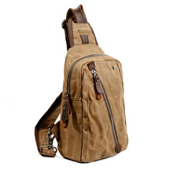 Cool Canvas Leather Mens Waterproof Sling Bag Chest Bag One Shoulder Bag for Men - imessengerbags