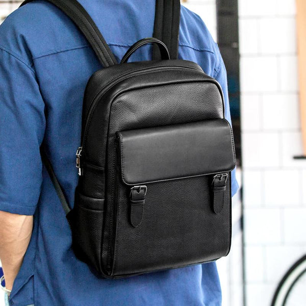 Business Black Mens Leather 15-inch Laptop Backpack School Backpacks Travel Backpacks for men - imessengerbags