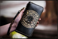 Handmade Leather Tibetan Mens Chain Biker Wallet Cool Leather Wallet Long Clutch Wallets for Men - imessengerbags