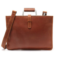 Slim Brown Leather Men's 13 inches Side Courier Bag Messenger Bag Briefcase Work Purse For Men