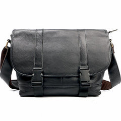 Black Leather Mens Casual Side Bag Courier Bag Black Messenger Bags Black Postman Bag For Men - imessengerbags