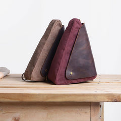 Cool Canvas Leather Triangular Mens Sling Bag Chest Bag One Shoulder Pack for men