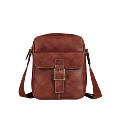 Brown Leather Mens Small Vertical Side Bag Messenger Bags Brown Casual Bicycle Bags for Men