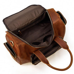 Casual Brown Leather Men Overnight Bags Handbag Travel Bags Weekender Bags For Men