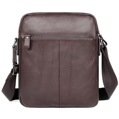 Black Cool Leather Large Zipper Messenger Bag Vertical Brown Side Bag For Men