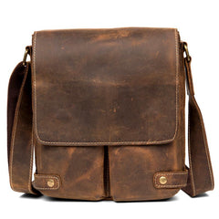 Cool Light Brown Leather 10 inches Mens Small Vertical Messenger Bags Courier Bag Postman Bag for Men