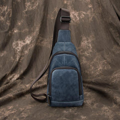 Brown Cool LEATHER MENS Sling Bag One Shoulder Backpack Blue Chest Bag Sports Bag For Men