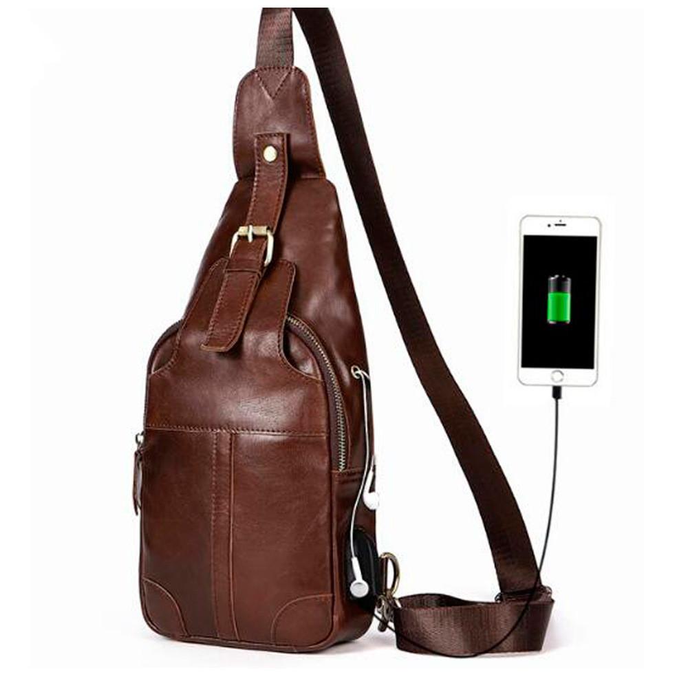 Cool Leather Brown Men's Sling Bag Chest Bag One Shoulder Backpack For Men