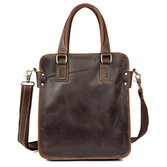 Vintage Dark Brown Leather 12 inches Veritcal Briefcase Work Bag Messenger Bags Handbag for Men