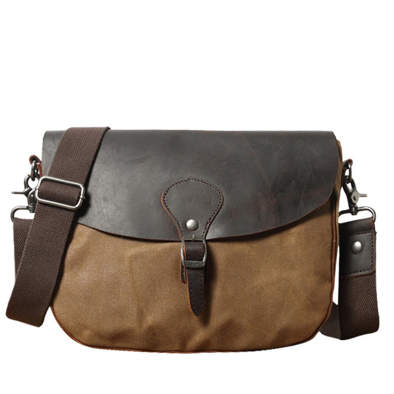 Cool Waxed Canvas Leather Mens Casual Small Green Side Bag Messenger Bag For Men