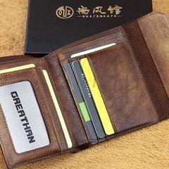 Handmade Mens Cool billfold Leather Wallet Men Small Wallets Trifold for Men - imessengerbags