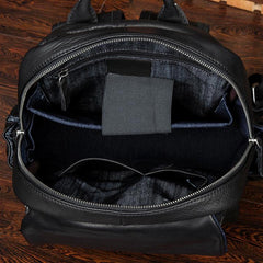 Cool Black Mens Leather 14 inches Computer Backpacks Cool Travel Backpacks School Backpack for men - imessengerbags