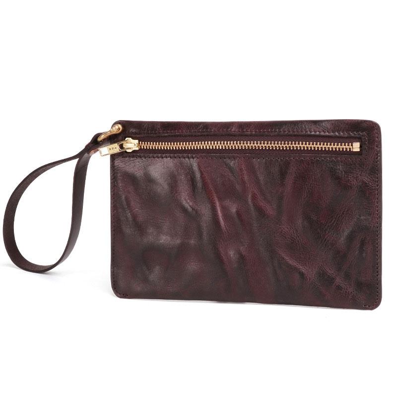 Coffee MENS LEATHER SLIM ZIPPER CLUTCH WRISTLET PURSE BAG CLUTCH BAG FOR MEN