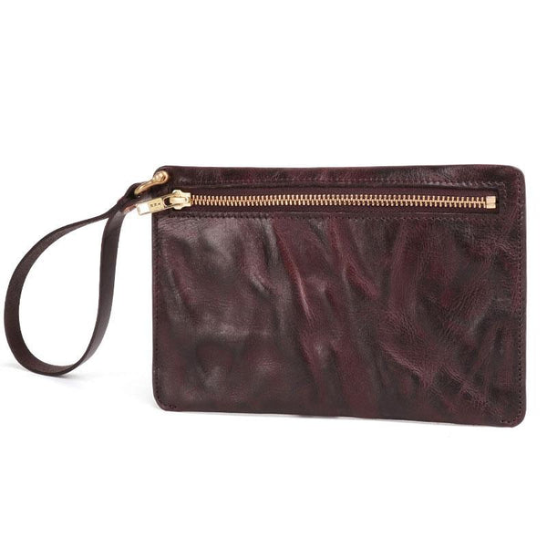 Coffee MENS LEATHER SLIM ZIPPER CLUTCH WRISTLET PURSE BAG CLUTCH BAG FOR MEN - imessengerbags