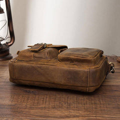 Vintage Brown Leather Small Messenger Bag Small Side Bag Shoulder Bag For Men