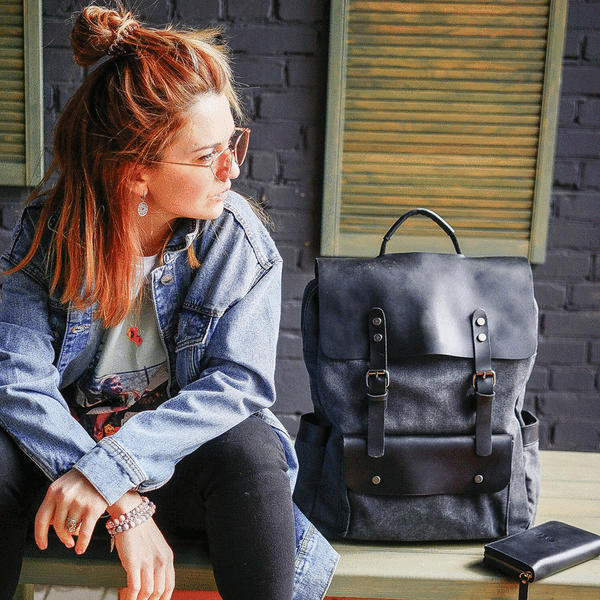 Cool Canvas Leather Womens Mens 15" Green Computer Backpack Black School Backpack College Backpack for Men - imessengerbags