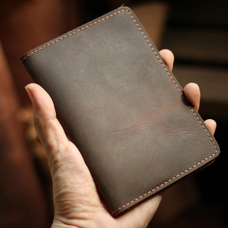 Casual Brown Handmade Leather Mens Bifold Passport Holder Travel Wallet Holder For Men - imessengerbags