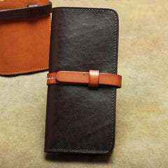 Vintage Leather Men's Bifold Long Wallet Black Brown Blue Long Wallet For Men - imessengerbags