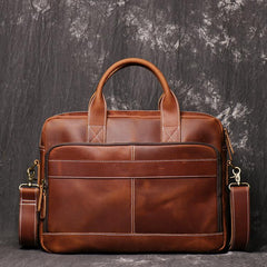 Brown Leather Men 14 inches Vintage Briefcase Handbag Dark Coffee Laptop Handbag Side Bag For Men - imessengerbags