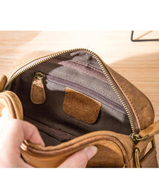 Camel Leather Mens Mini Phone Bag Courier Bag Small Messenger Bags Postman Bag for Men - imessengerbags