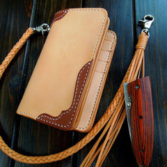 Handmade Leather Biker Wallet Mens Cool Short Chain Wallet Trucker Wallet with Chain