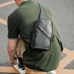 Vintage Dark Brown Leather Mens Chest Bag Black Sling Bag Sling Pack For Men - imessengerbags