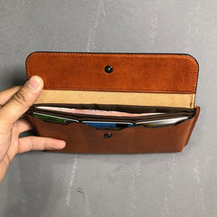 Handmade Leather Mens Cool Wallet Long Leather Wallet Clutch Wristlet Wallet for Men Women - imessengerbags