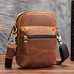 Brown Leather Small Waist Bag Belt Pouch Vertical Mini Shoulder Bag Belt Bag Side Bag For Men