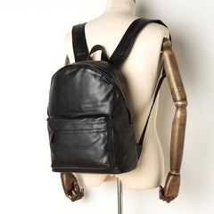 Fashion Black Mens Leather 13-inch Computer Backpacks Cool Travel Backpacks School Backpacks for men - imessengerbags