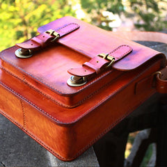 Handmade Vintage Brown Leather Mens School Shoulder Bag Messenger Bag for Men