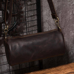 Cool Leather Mens Barrel Side Bag Bucket Shoulder Bag Messenger Bag for Men - imessengerbags