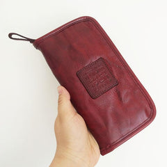 Handmade Mens Black Long Wallet Brown Cool Zipper Long Wallet Clutch Wallet For Men - imessengerbags