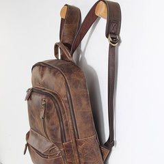 Handmade Leather Mens Cool Backpack Sling Bag Large Black Travel Bag Hiking Bag for men - imessengerbags