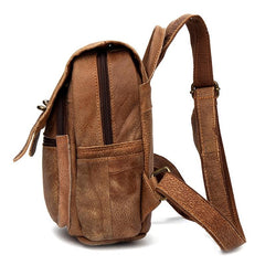 Brown Fashion Mens Leather 12-inch Small Computer Backpacks Laptop Backpacks School Backpack for men - imessengerbags