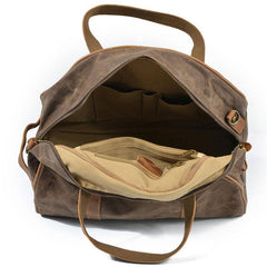 Mens Waxed Canvas Leather Small Weekender Bag Canvas Handbag Travel Bag for Men