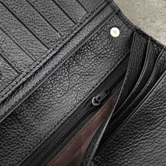 Black Casual Leather Mens Long Wallet Bifold Biker CHain Wallet Biker Wallet Chain Wallet For Men - imessengerbags