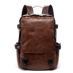 Brown Leather Mens 15 inches Cool Backpack Travel Backpack School Backpack for men