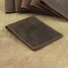 Cool Dark Brown Leather Mens Small Bifold Wallet billfold Wallet License Wallet for Men - imessengerbags