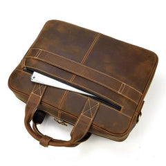 Vintage Brown Leather Men's 14‘’ Laptop Briefcase Professional Briefcase Computer Bag For Men - imessengerbags