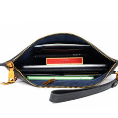 Handmade Leather Mens Chinese Dragon Clutch Cool Slim Wallet Zipper Clutch Wristlet Wallet for Men