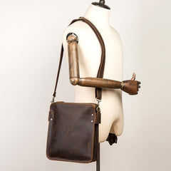 Vintage Dark Brown Cool Leather 12 inches Vertical Courier Bag Messenger Bags for Men - imessengerbags