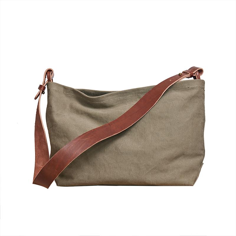 Cool Canvas Leather Mens Side Bag 14 inches Green Canvas Courier Bags Canvas Messenger Bag for Men - imessengerbags
