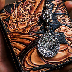 Handmade Leather Chinese Black&White Tooled Mens billfold Wallet Cool Leather Wallet Slim Wallet for Men - imessengerbags