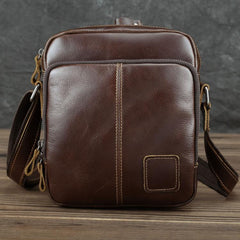 Casual Leather Brown Mens Vintage Small Side Bag Vertical Messenger Bag Shoulder Bags For Men - imessengerbags