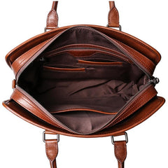 Vintage Brown Leather Men's 14‘’ Laptop Briefcase Professional Briefcase Handbag For Men - imessengerbags