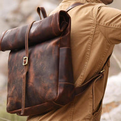 Handmade Leather Mens Cool Backpack Sling Bag Large Black Travel Bag Hiking Bag for men - imessengerbags