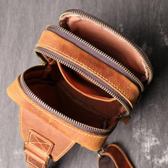 Best Brown Leather Men's Sling Bag Chest Bag Brown One shoulder Backpack Sling Pack For Men - imessengerbags