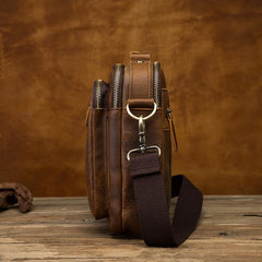 Vintage Brown Leather Mens Small Vertical Messenger Bag Side Bag Courier Bag Handbag For Men - imessengerbags
